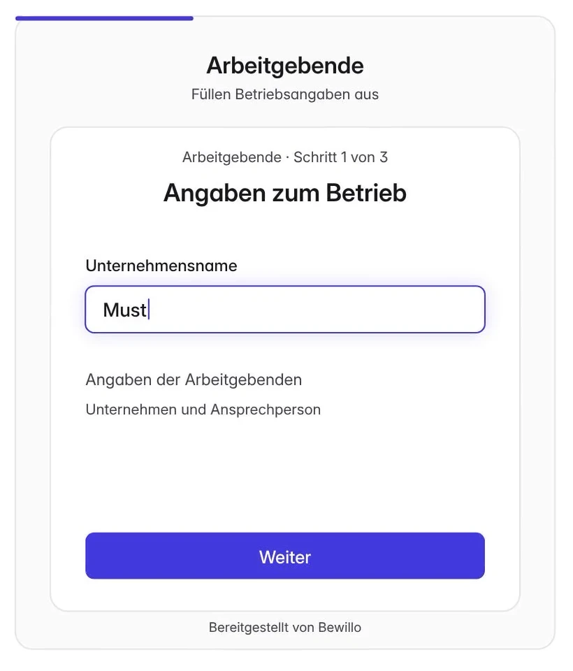 Formular für Arbeitgebende: Angaben zum Betrieb